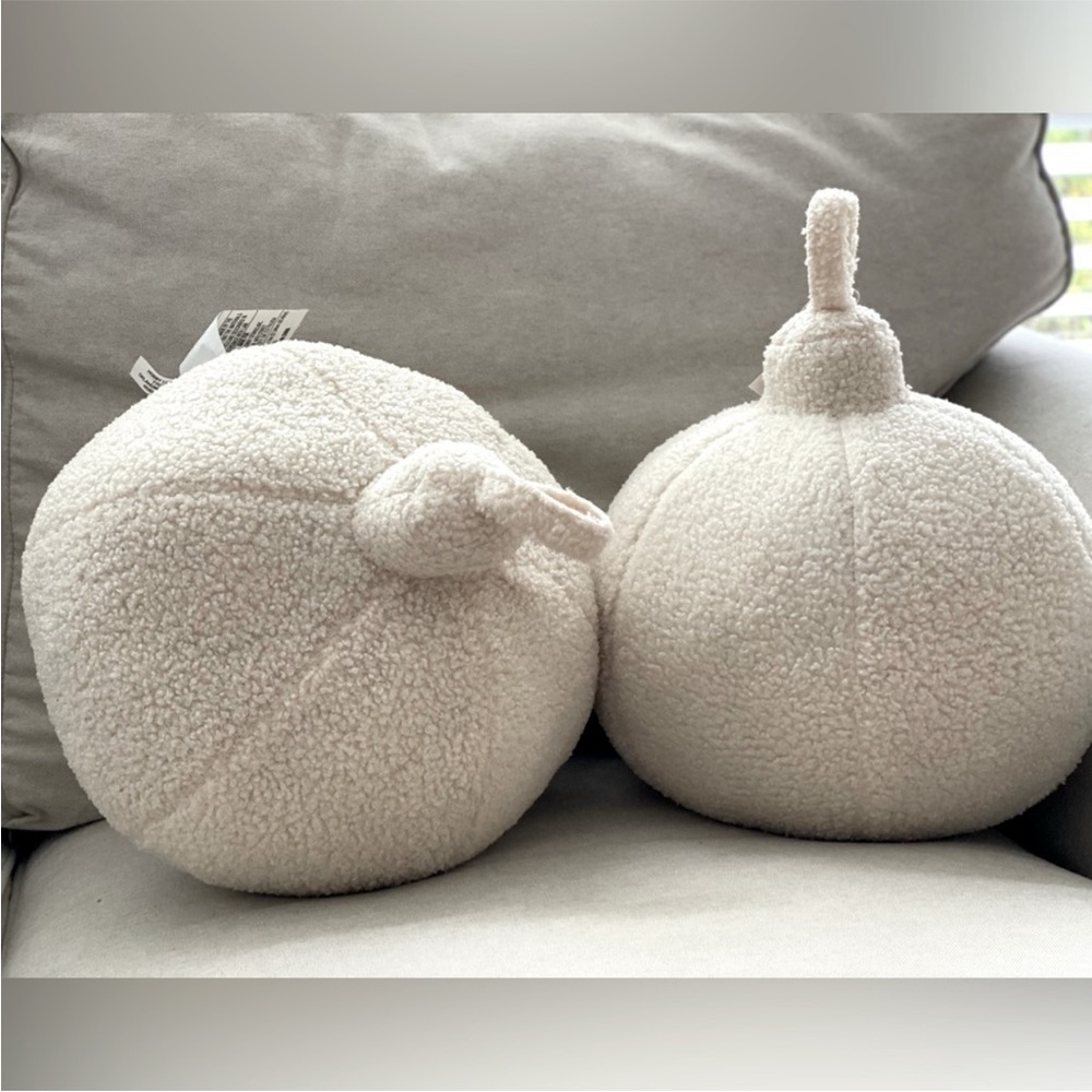 2 Cream Sherpa Ball Ornament Throw Pillow